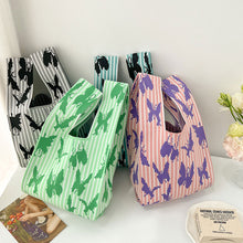 Load image into Gallery viewer, Fashion Handmade Knit Handbag Mini Butterfly Stripe Wrist-bag Female Casual Tote Bag Women Student Reusable Shopping Bag
