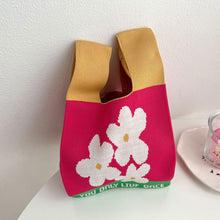 Load image into Gallery viewer, Handmade Fashion Knit Handbag Casual Flower Wrist-bag Large Capacity Female Tote Bag Women Student Reusable Shopping Bags
