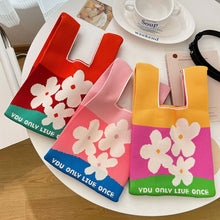 Load image into Gallery viewer, Handmade Fashion Knit Handbag Casual Flower Wrist-bag Large Capacity Female Tote Bag Women Student Reusable Shopping Bags
