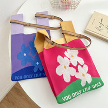 Load image into Gallery viewer, Handmade Fashion Knit Handbag Casual Flower Wrist-bag Large Capacity Female Tote Bag Women Student Reusable Shopping Bags
