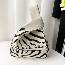 Load image into Gallery viewer, Handmade Zebra-stripe Knit Handbag Casual Wave Lavender Wrist-bag Female Tote Bag Women Reusable Shopping Bags
