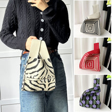 Load image into Gallery viewer, Handmade Zebra-stripe Knit Handbag Casual Wave Lavender Wrist-bag Female Tote Bag Women Reusable Shopping Bags
