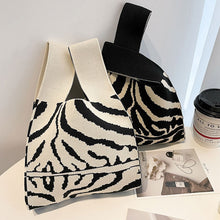 Load image into Gallery viewer, Handmade Zebra-stripe Knit Handbag Casual Wave Lavender Wrist-bag Female Tote Bag Women Reusable Shopping Bags
