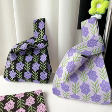 Load image into Gallery viewer, Handmade Zebra-stripe Knit Handbag Casual Wave Lavender Wrist-bag Female Tote Bag Women Reusable Shopping Bags
