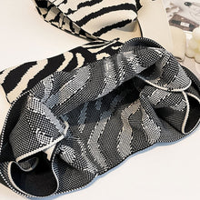 Load image into Gallery viewer, Handmade Zebra-stripe Knit Handbag Casual Wave Lavender Wrist-bag Female Tote Bag Women Reusable Shopping Bags
