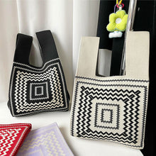 Load image into Gallery viewer, Handmade Zebra-stripe Knit Handbag Casual Wave Lavender Wrist-bag Female Tote Bag Women Reusable Shopping Bags
