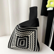 Load image into Gallery viewer, Handmade Zebra-stripe Knit Handbag Casual Wave Lavender Wrist-bag Female Tote Bag Women Reusable Shopping Bags
