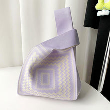 Load image into Gallery viewer, Handmade Zebra-stripe Knit Handbag Casual Wave Lavender Wrist-bag Female Tote Bag Women Reusable Shopping Bags
