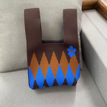 Load image into Gallery viewer, Handmade Knit Handbag Casual Knitted Bag Diamond Checkered Small Flower Wrist-bag Female Tote Bag Women Reusable Shopping Bags
