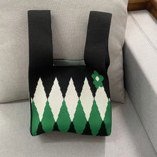 Load image into Gallery viewer, Handmade Knit Handbag Casual Knitted Bag Diamond Checkered Small Flower Wrist-bag Female Tote Bag Women Reusable Shopping Bags

