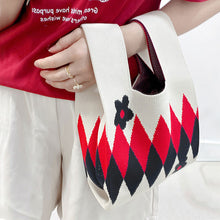 Load image into Gallery viewer, Handmade Knit Handbag Casual Knitted Bag Diamond Checkered Small Flower Wrist-bag Female Tote Bag Women Reusable Shopping Bags
