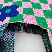 Load image into Gallery viewer, Handmade Knit Handbag Casual Knitted Bag Plaid Checkerboard Flower Wrist-bag Female Tote Bag Women Reusable Shopping Bags
