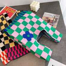 Load image into Gallery viewer, Handmade Knit Handbag Casual Knitted Bag Plaid Checkerboard Flower Wrist-bag Female Tote Bag Women Reusable Shopping Bags

