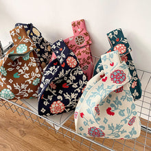 Load image into Gallery viewer, Handmade Knit Handbag Casual Knitted Bag Girls' Floral Color Matching Knitting Wrist-bag Female Tote Bag Women Reusable Shopping Bags
