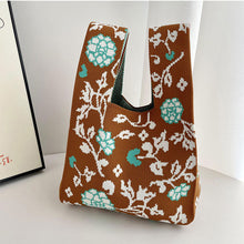 Load image into Gallery viewer, Handmade Knit Handbag Casual Knitted Bag Girls' Floral Color Matching Knitting Wrist-bag Female Tote Bag Women Reusable Shopping Bags
