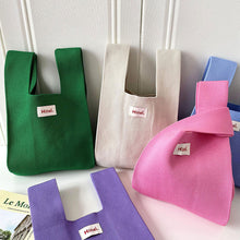 Load image into Gallery viewer, Handmade Knit Handbag Casual Knitted Bag Solid Color Knitting Wrist-bag Female Tote Bag Women Reusable Shopping Bags
