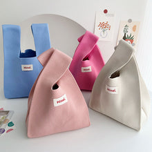 Load image into Gallery viewer, Handmade Knit Handbag Casual Knitted Bag Solid Color Knitting Wrist-bag Female Tote Bag Women Reusable Shopping Bags
