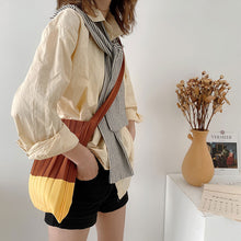 Load image into Gallery viewer, Handmade Casual Knitted Bag Solid Color Knitting Wrist-bag Reusable Pleated Bag Large Capacity Folding Shopping Bag Tote Bag
