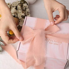 Load image into Gallery viewer, 5m/Roll Handmade Frayed Edged Satin Chiffon Silk Ribbon For Wedding Invitation Wrapping Flower Bouquets Gift Packaging Birthday Party Decor
