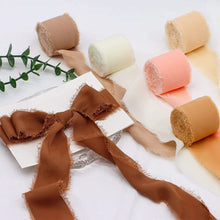 Load image into Gallery viewer, 5m/Roll Handmade Frayed Edged Satin Chiffon Silk Ribbon For Wedding Invitation Wrapping Flower Bouquets Gift Packaging Birthday Party Decor
