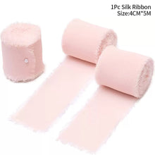 Load image into Gallery viewer, 5m/Roll Handmade Frayed Edged Satin Chiffon Silk Ribbon For Wedding Invitation Wrapping Flower Bouquets Gift Packaging Birthday Party Decor
