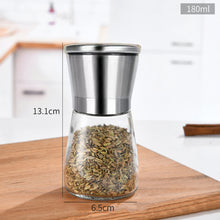 Load image into Gallery viewer, Manual Pepper and Salt Grinder Multifunctional Crusher Glass Seasoning Bottle Pepper Mill and Salt Shaker with Adjustable Coarseness

