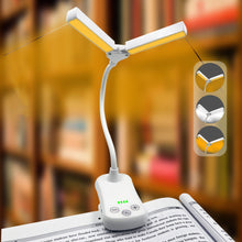 Load image into Gallery viewer, Dual Head Mini LED Book Lamp 3 Light Color 8 Brightness Night Light Clip-On Reading Study Desk Lamp Rechargeable Travel Bedroom Reading Light
