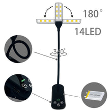 Load image into Gallery viewer, Dual Head Mini LED Book Lamp 3 Light Color 8 Brightness Night Light Clip-On Reading Study Desk Lamp Rechargeable Travel Bedroom Reading Light

