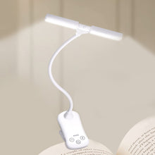 Load image into Gallery viewer, Dual Head Mini LED Book Lamp 3 Light Color 8 Brightness Night Light Clip-On Reading Study Desk Lamp Rechargeable Travel Bedroom Reading Light

