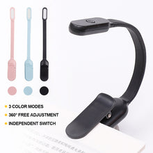 Load image into Gallery viewer, USB Mini LED Book Night 3 Light Color Adjustable Brightness Clip-On Study Reading Lamp Rechargeable for Travel Bedroom Reading
