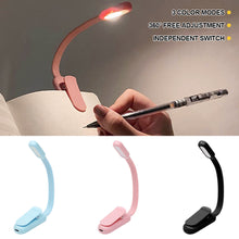 Load image into Gallery viewer, USB Mini LED Book Night 3 Light Color Adjustable Brightness Clip-On Study Reading Lamp Rechargeable for Travel Bedroom Reading
