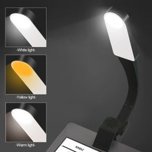 Load image into Gallery viewer, Mini LED Book Night 3 Light Color Adjustable Brightness Clip-On Study Reading Lamp Rechargeable Travel Bedroom Reading Lamp
