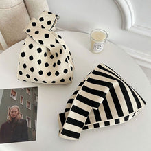 Load image into Gallery viewer, Knitted Black White Striped Polka Dot Handbag Fashionable Portable Knitted Shoulder Bag Women Casual Bag
