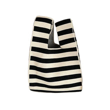 Load image into Gallery viewer, Knitted Black White Striped Polka Dot Handbag Fashionable Portable Knitted Shoulder Bag Women Casual Bag
