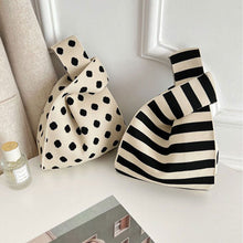 Load image into Gallery viewer, Knitted Black White Striped Polka Dot Handbag Fashionable Portable Knitted Shoulder Bag Women Casual Bag
