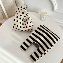 Load image into Gallery viewer, Knitted Black White Striped Polka Dot Handbag Fashionable Portable Knitted Shoulder Bag Women Casual Bag
