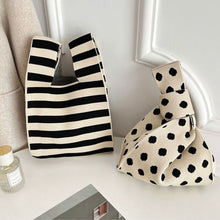 Load image into Gallery viewer, Knitted Black White Striped Polka Dot Handbag Fashionable Portable Knitted Shoulder Bag Women Casual Bag
