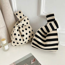 Load image into Gallery viewer, Knitted Black White Striped Polka Dot Handbag Fashionable Portable Knitted Shoulder Bag Women Casual Bag

