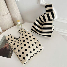 Load image into Gallery viewer, Knitted Black White Striped Polka Dot Handbag Fashionable Portable Knitted Shoulder Bag Women Casual Bag
