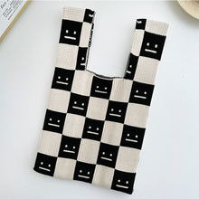 Load image into Gallery viewer, Simple Checkerboard Square Smiling Face Knitted Shoulder Bag Handbag Versatile Large Capacity Soft Knitted Bag
