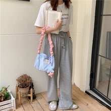 Load image into Gallery viewer, Corduroy Retro Underarm Bag Pleated Contrasting Color Shoulder Strap Shoulder Bag Cute Pendant Large Capacity Crossbody Bag
