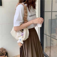 Load image into Gallery viewer, Corduroy Retro Underarm Bag Pleated Contrasting Color Shoulder Strap Shoulder Bag Cute Pendant Large Capacity Crossbody Bag

