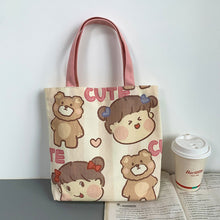 Load image into Gallery viewer, Casual Canvas Bag Cute Cartoon Large Capacity Handbag Portable Reusable Shopping Bag Handbag For Women
