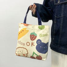 Load image into Gallery viewer, Casual Canvas Bag Cute Cartoon Large Capacity Handbag Portable Reusable Shopping Bag Handbag For Women
