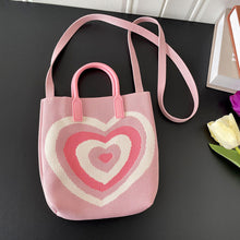 Load image into Gallery viewer, Gradient Contrast Color Heart Pattern Knitted Shoulder Bag Handbag Fashionable Casual Women Crossbody Bag Handbag
