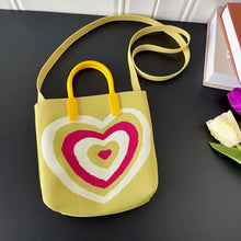 Load image into Gallery viewer, Gradient Contrast Color Heart Pattern Knitted Shoulder Bag Handbag Fashionable Casual Women Crossbody Bag Handbag
