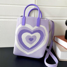 Load image into Gallery viewer, Gradient Contrast Color Heart Pattern Knitted Shoulder Bag Handbag Fashionable Casual Women Crossbody Bag Handbag
