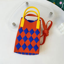 Load image into Gallery viewer, Checkered Rhombus Pattern Versatile Knitted Handbagag Contrast Color Mini Cute Crossbody Bag Mobile Phone Bag
