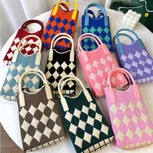 Load image into Gallery viewer, Checkered Rhombus Pattern Versatile Knitted Handbagag Contrast Color Mini Cute Crossbody Bag Mobile Phone Bag
