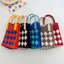 Load image into Gallery viewer, Checkered Rhombus Pattern Versatile Knitted Handbagag Contrast Color Mini Cute Crossbody Bag Mobile Phone Bag
